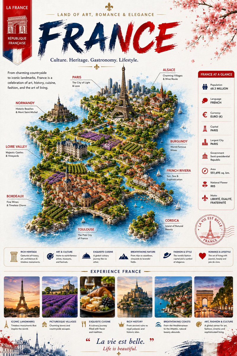 法国旅行攻略信息图样图:法国城市与风景路线