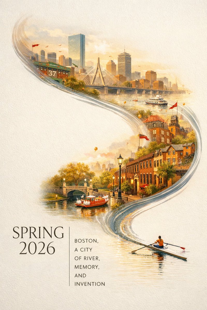 春日城市漫游海报样图：河岸城市春日旅行