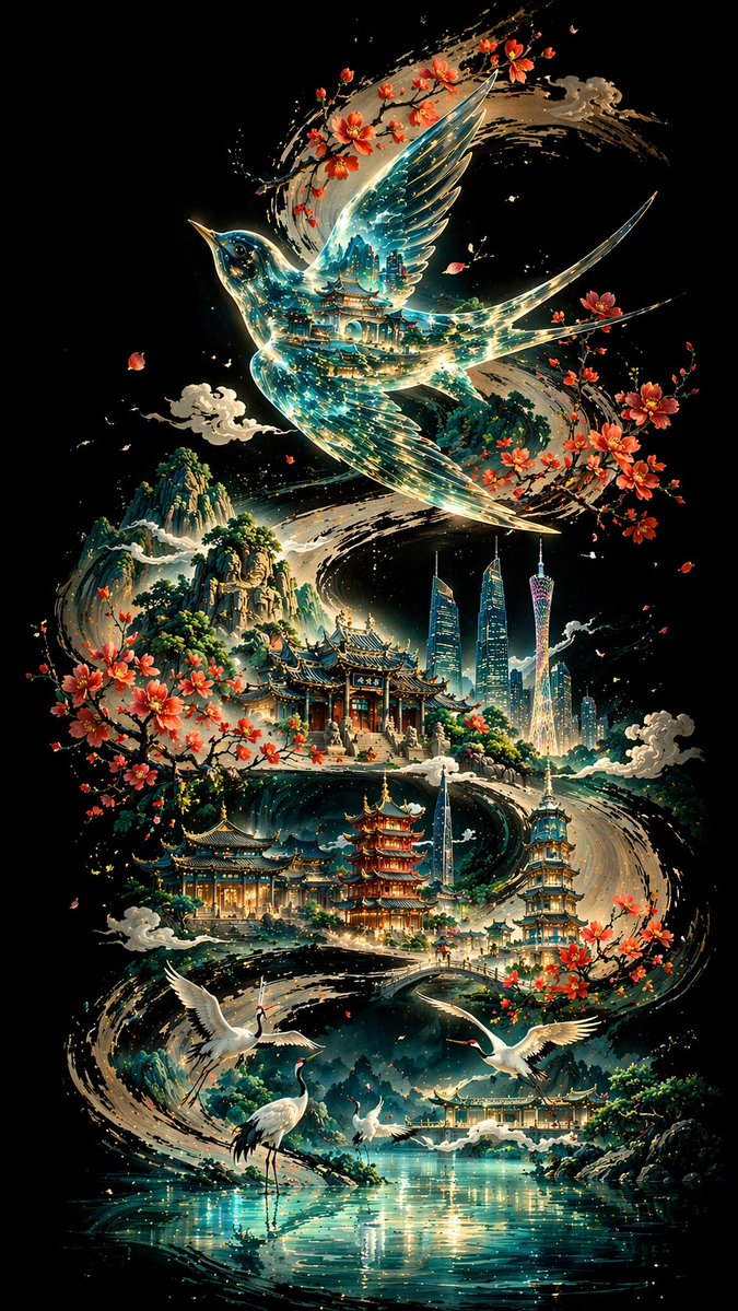 国风夜游主视觉样图:山水古城夜游季