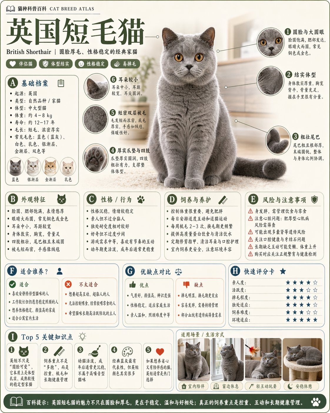 英国短毛猫科普图鉴样图:英短猫品种入门指南