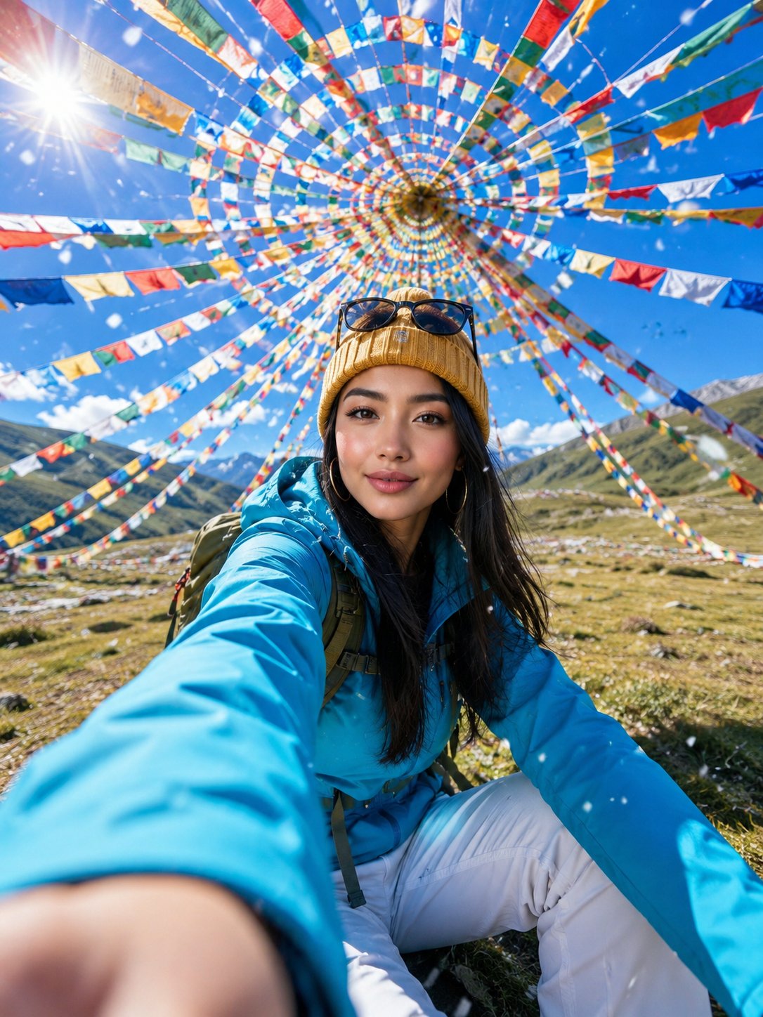 户外旅行自拍封面样图:高原晴日旅行打卡
